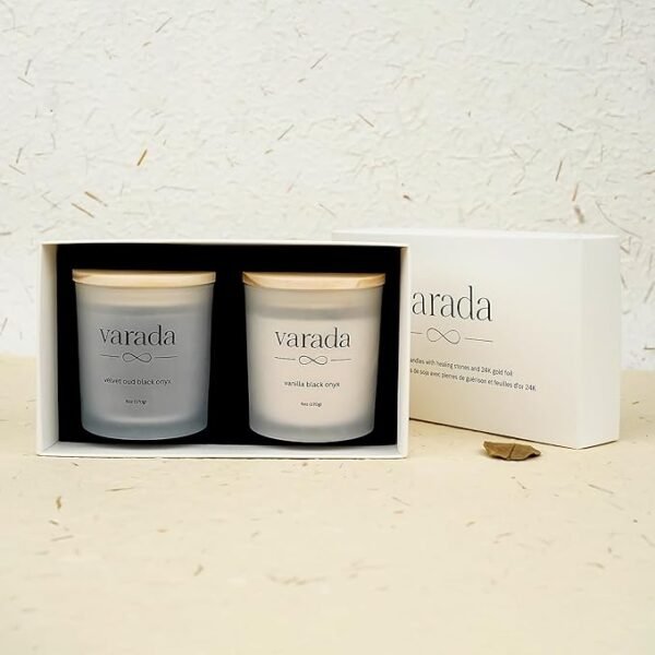 Candle Gift Set. 24K Gold Foil and Black Onyx -80 Hours of Clean Burn