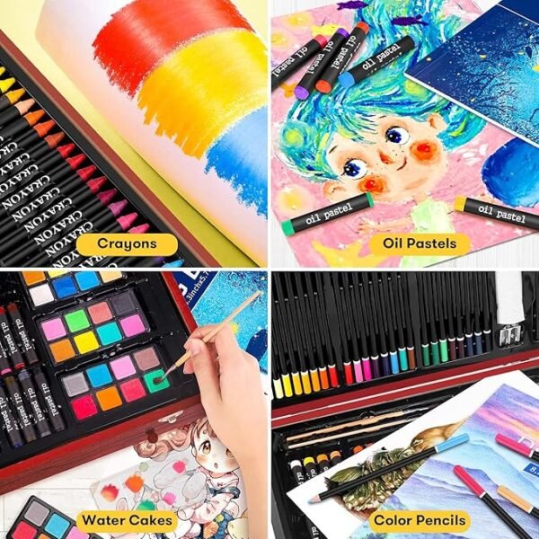 Art Supplies, 150-Pack Deluxe Wooden Art Set Crafts Drawing Painting Kit with 1 Coloring Book