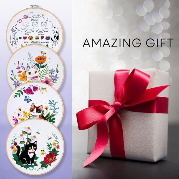 Embroidery Kit for Beginners, 4 Sets Embroidery Kit for Beginners Adults, Needle Point Kits