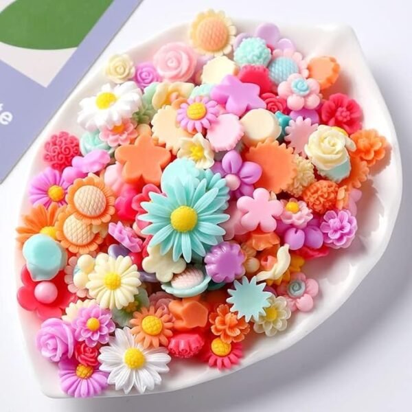 100PCS Flatback Resin Flower Charms Mini