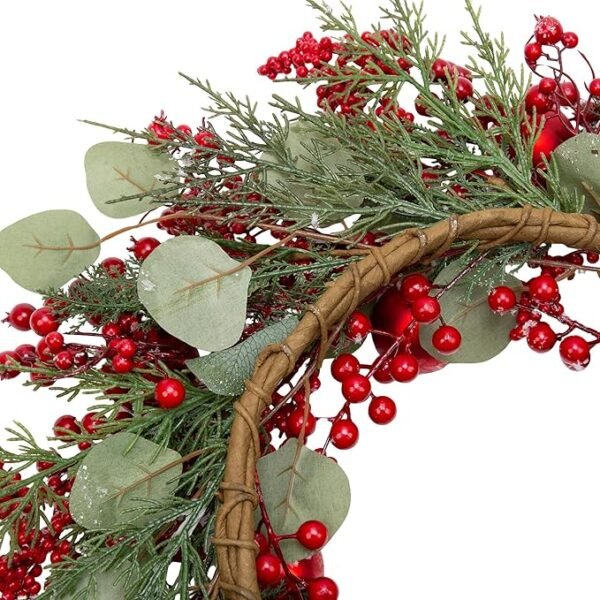 VGIA 20 Inch Christmas Wreath for Front Door Snowy Winter Wreath