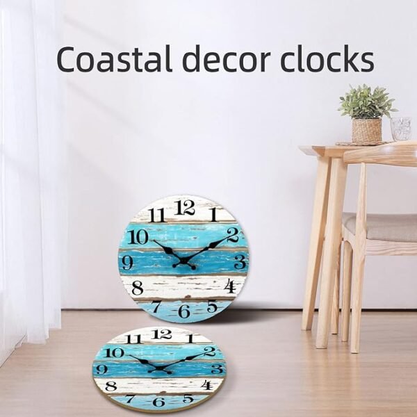 CHYLIN Beach Themed Blue Wall Clocks Battery Operated Silent Non-Ticking