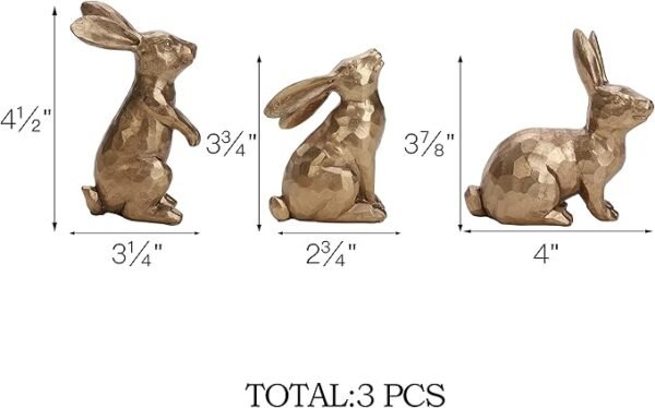 WONDROUS' DECO Set of 3 Small Resin Dark Gold Easter Bunny Figurines
