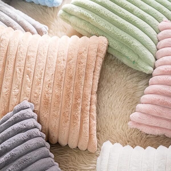 5 2 Faux Fur Plush Decorative Throw Pillow Covers Fuzzy Striped