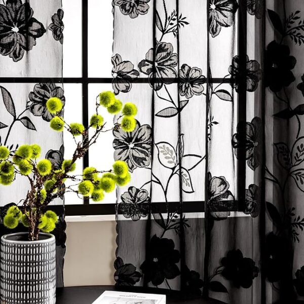 Treatmentex Black Sheer Lace Curtains for Bedroom Living Room Studio 84inch Long Vintage Rose