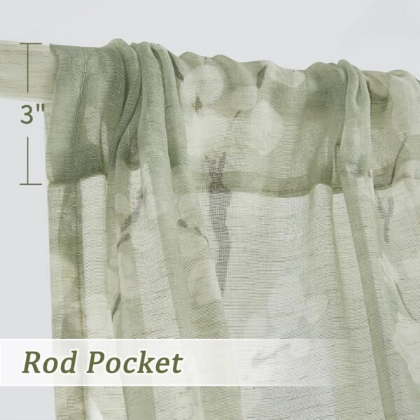 FMFUNCTEX  Linen Sheer Curtains for Bedroom, Sage Green Blossom Print Curtains 84 Inches