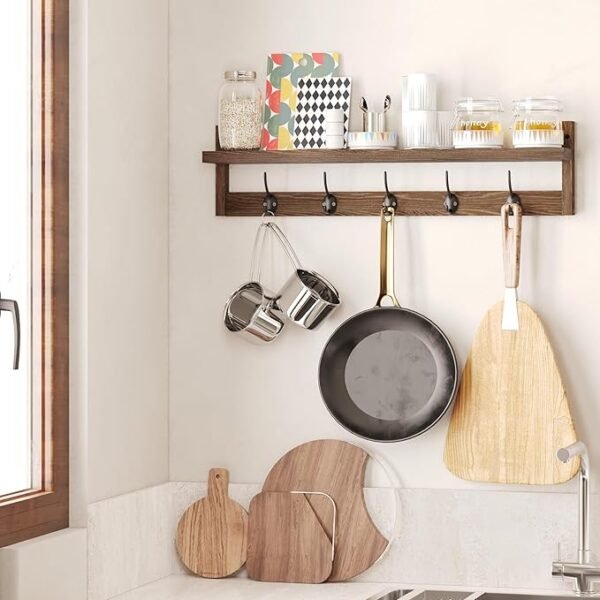 Wall Hooks with Shelf 28.9 Inch Length Entryway Wall Hanging Shelf Wood
