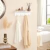 SONGMICS Coat Rack with Shelf, Wall-Mounted Coat Rack, with 4 Metal Dual Hooks for Coats, Bags, for Entryway