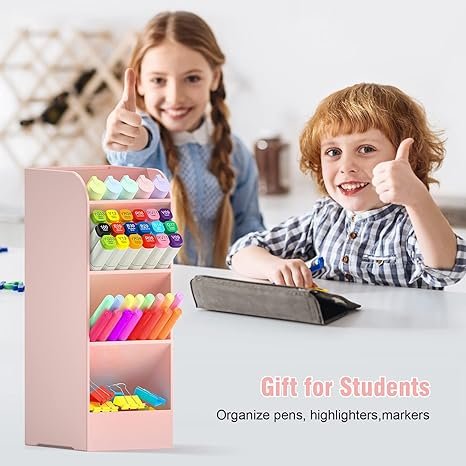 Asten Large Capacity Pen Storage Organizer with 5 Compartment (Pink, 1 Pack)