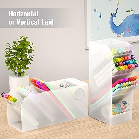 Asten Large Capacity Pen Storage Organizer with 5 Compartment (Clear, 3 Pack)