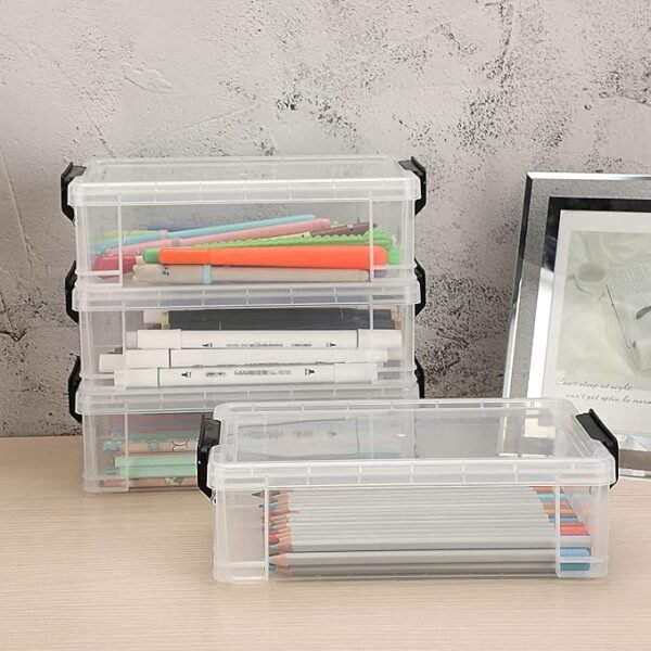 BTSKY 4 Pack Large Capacity Plastic Pencil Box (Black)