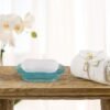 MDLUU   Glass Soap Dish, Embossed Bar Soap Holder, Decorative Soap Saver Tray