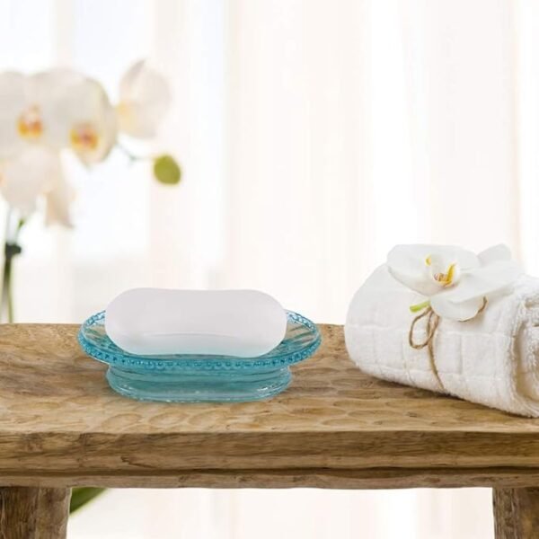 MDLUU   Glass Soap Dish, Embossed Bar Soap Holder, Decorative Soap Saver Tray