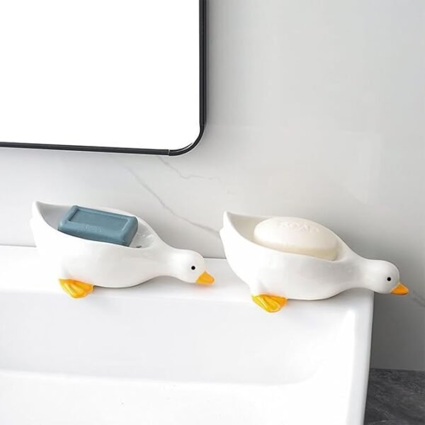 Fewile 1 Pack Duck Ceramic Soap Dishes,Soap Holder with Drain