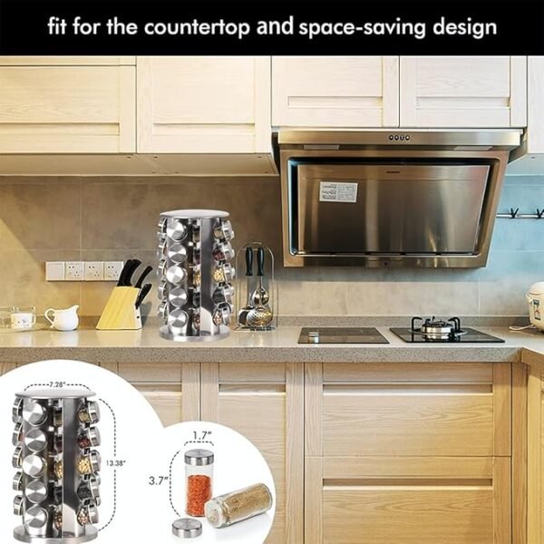 EBIZ&TECH 20-Jar Stainless Steel Rotating Spice Rack with Non-Slip Base