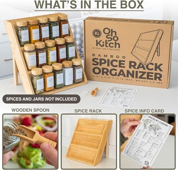 Oh So Kitch Bamboo Spice Rack Organizer For Kitchen Countertop & Drawer