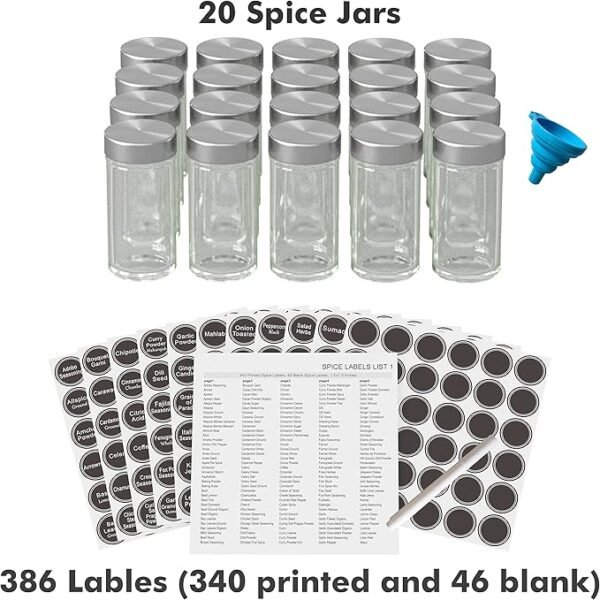 Revolving Spice Rack Set with 20 Spice Jars, Kitchen Spice Tower Organizer