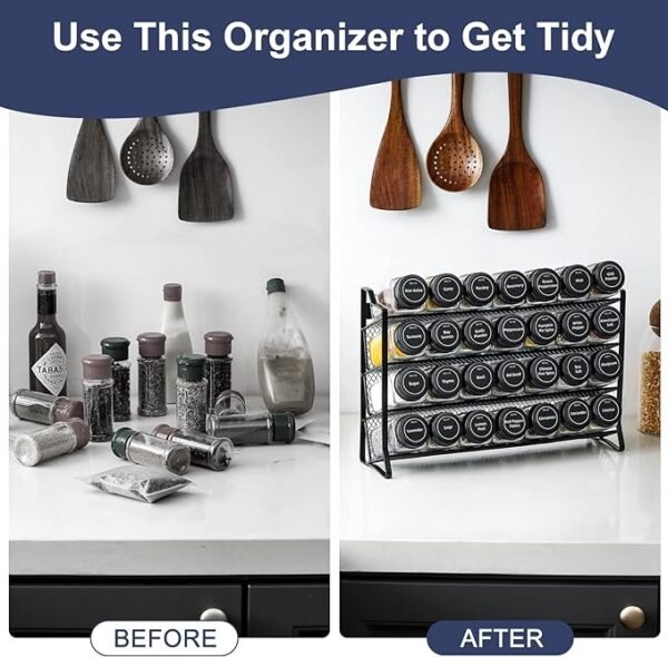 AOZITA Spice Rack Organizer for Cabinet, Spice Organizer with 28 Empty Spice Jars