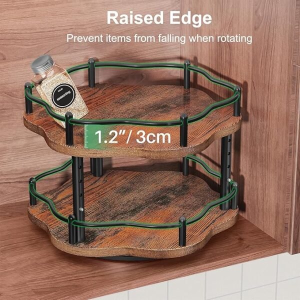HKWOTINHA Lazy Susan Spice Rack Organizer - 2 Tier Wood Turntable for Countertop Cabinet Pantry Kitchen Storage 10 Inch