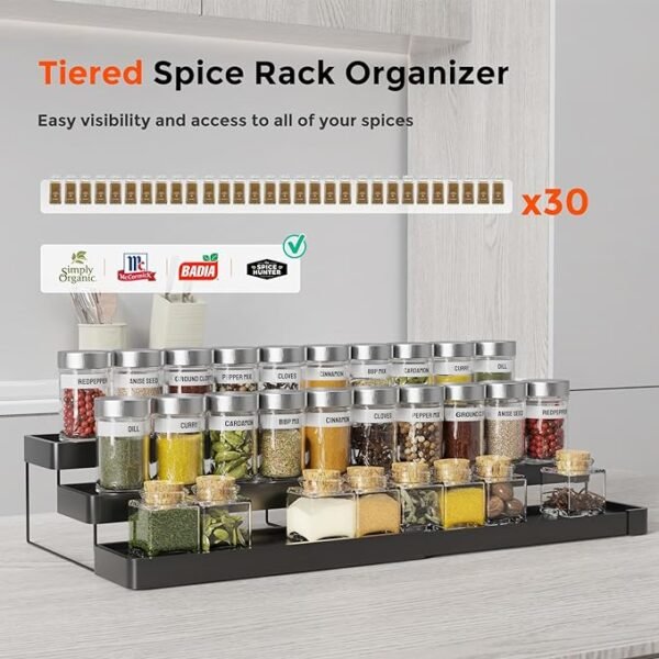 INVOCOO Expandable Spice Rack Organizer for Cabinet - 3 Tier Adjustable