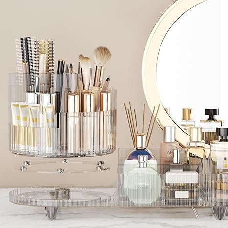 Rotating makeup organizer,Large Capacity Cosmetic Display Case, easy to hold all of your makeup products