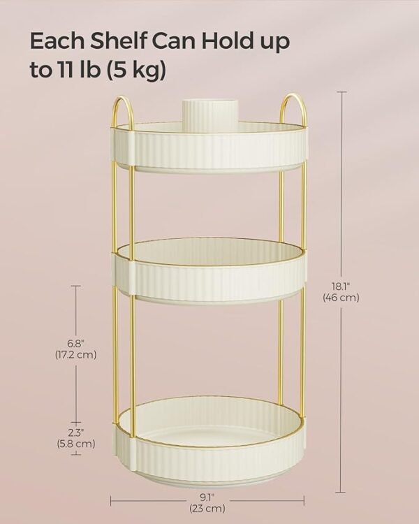 SONGMICS Makeup Organizer, 3-Tier Round Rotating Skincare Organizer Countertop