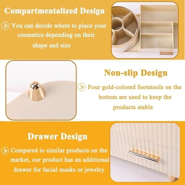 Zufudo Makeup Organizer Countertop with Drawers 360 Rotating Makeup Brush Holder