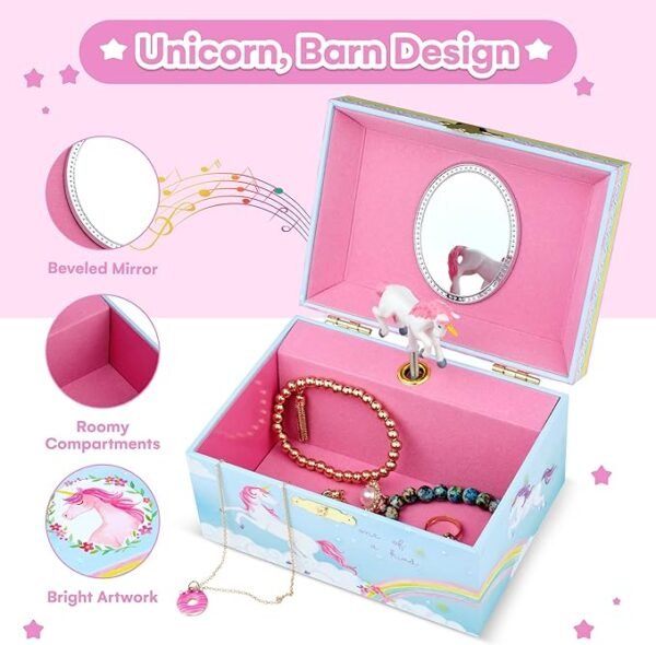Jewelkeeper Girls Musical Jewelry Storage Box with Spinning Unicorn