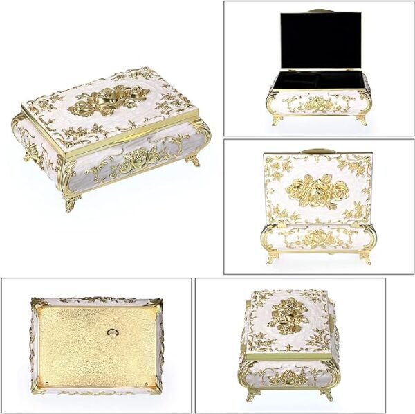 ELLDOO Vintage Music Box, Beige Metal Musical Jewelry Box Keepsake Box