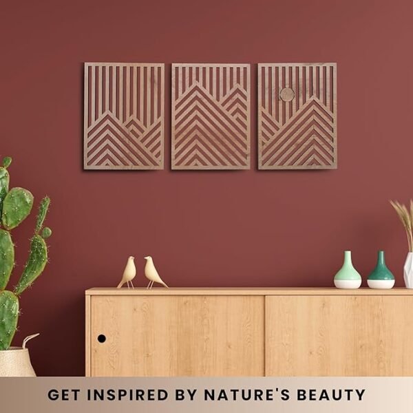 5 Modern Mountain and Sun Wall Sculptures - Set of 3