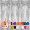 Voircoloria 3 Pack 3.3x8.2 Feet Silver Foil Fringe Backdrop Curtains