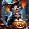 eniref Diamond Art Kits for Adults,Halloween Cat Pumpkin DIY 5D Round Full Drill Diamond Painting