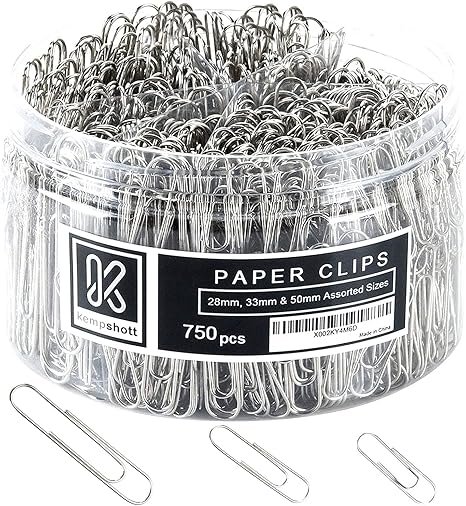 1 Kempshott 750 Paper Clips Assorted Sizes Small, Medium and Large