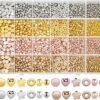 2160 Pieces Gold Spacer Beads Set, Assorted Round Star Gold Beads for Bracelet