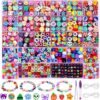 DULEFUN 960pcs Polymer Clay Beads Charms Bracelet Kit 24 Styles Cute Fun Clay Flower Butterfly Heart Animal Letter Pony Beads