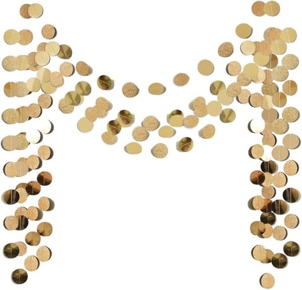 TTSAM 6 Pcs Glitter Champagne Gold Paper Circle Dots Garland (52 Feet)