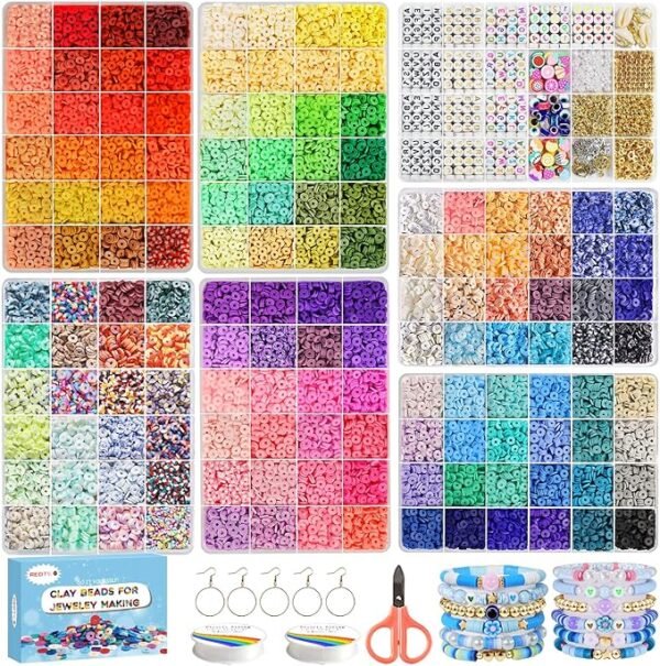 Redtwo 23000 Pcs Clay Beads Bracelet Making Kit 144 Colors 7 Boxes Flat Polymer