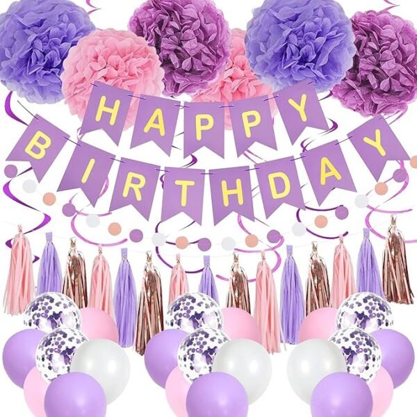Pugkloy Purple Pink Birthday Party Decorations for Women Girls