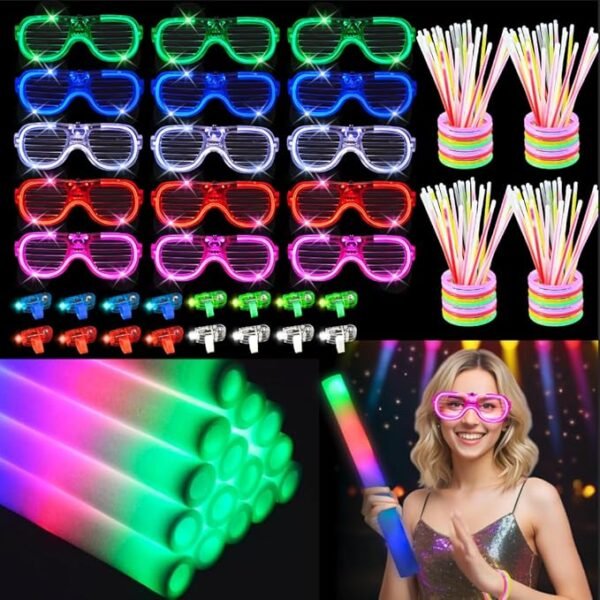 280 PCS Glow in the Dark Party Supplies 20 PCS Foam Glow Sticks 20 PCS LED Glasses 40 PCS Finger Lights 200 PCS Glow Sticks