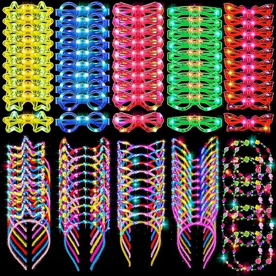 Unittype Glow in the Dark Party Supplies Set Includes Glow Headbands LED Light up Glasses Kids
