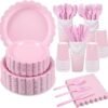 350 Pcs Pink Paper Plates and Napkins, 50 Guest