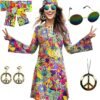 70s Hippie Dress Costumes Necklace Earrings Sunglass