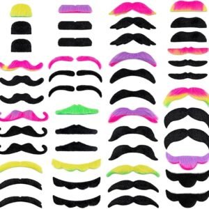 48 Pcs Fake Mustaches, Self Adhesive Fake Beard, Novelty Hairy Beard