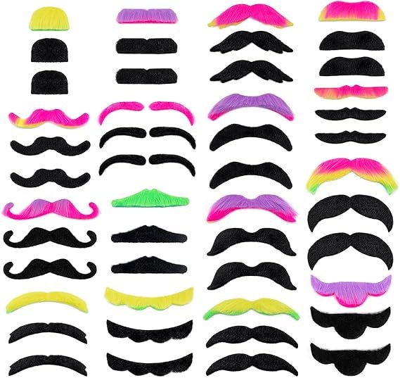 48 Pcs Fake Mustaches, Self Adhesive Fake Beard, Novelty Hairy Beard