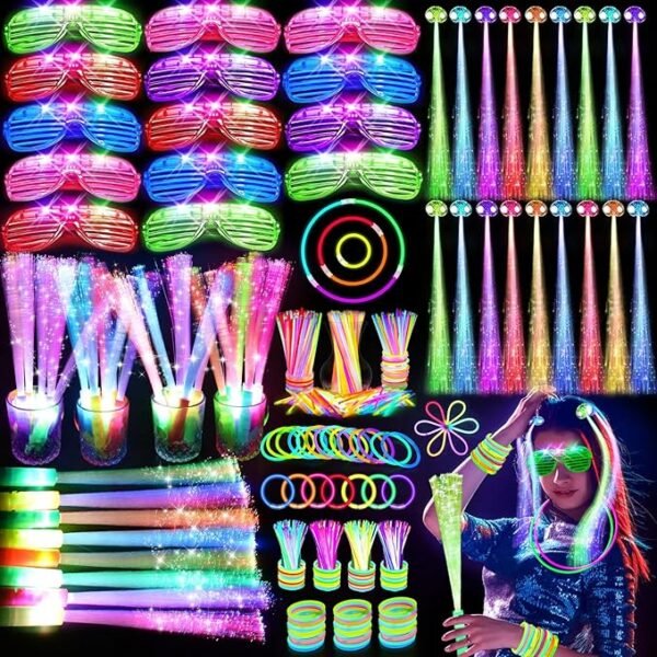 1 148 PCS Glow in the Dark Party Supplies, 16 PCS Glow Fiber Optic Wands