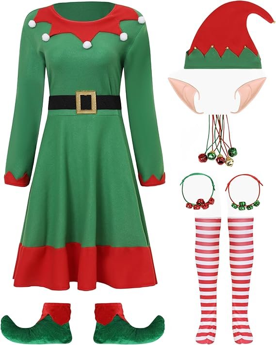 13 Pcs Women Christmas Elf Costume Party Christmas Elf Accessory