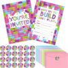 Colarr 24 Set Girls Pink Building Blocks Birthday Party Invitations