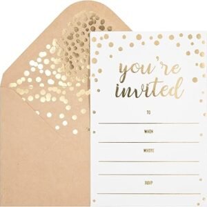 50 Pack Invitation Card - Elegant Greeting Cards ‘’You are Invited’’ in Gold Foil Letters