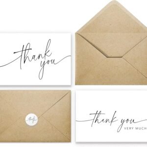 Thank You Cards with Kraft Envelopes and Matching Stickers, Bulk Pack of 100, 4x6 Inch Minimalistic Design