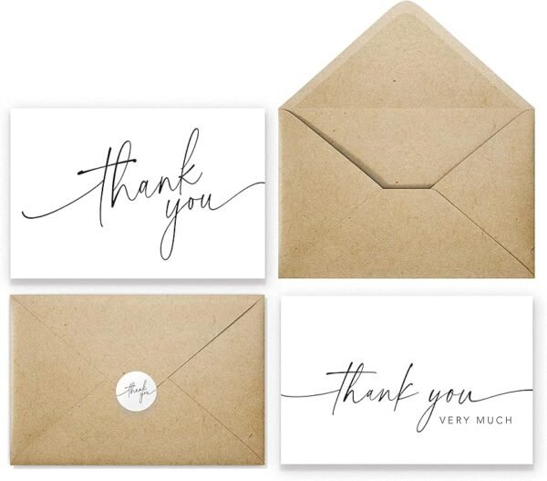 Thank You Cards with Kraft Envelopes and Matching Stickers, Bulk Pack of 100, 4x6 Inch Minimalistic Design